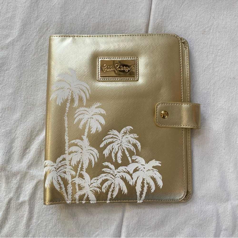 Vtg Lilly Pulitzer NWOT Gold & White Palm Tree Print Agenda Portfolio